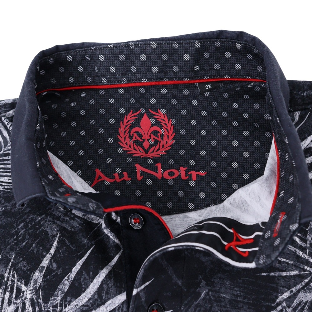 Au Noir Mens 2X Polo Shirt Black White Palm Leaf Print Mercerised Cotton CA56746